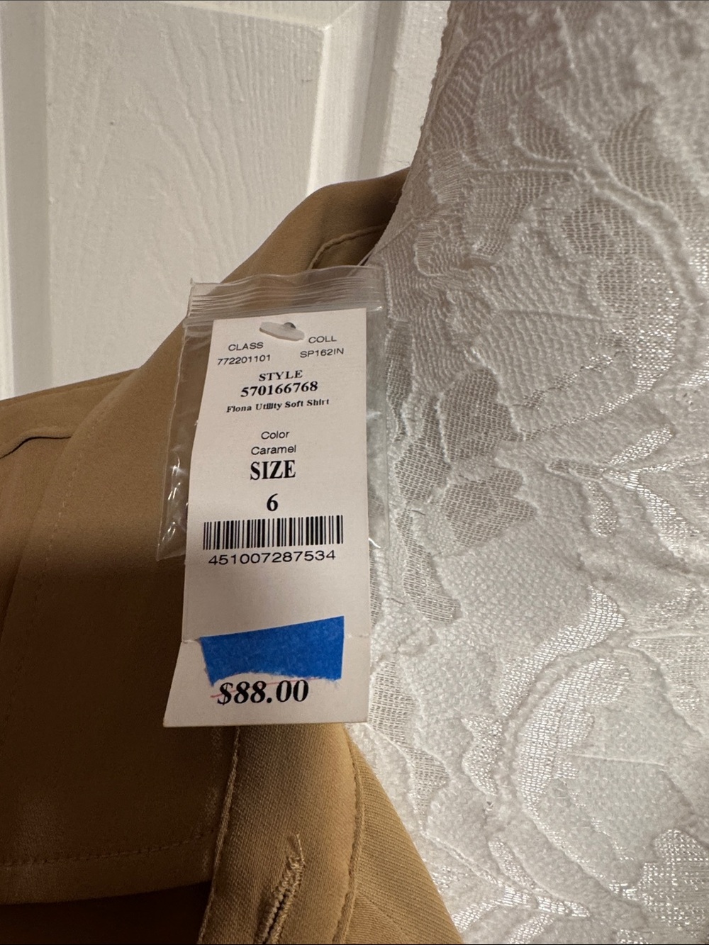 White House Black Market Tan Button-Front Blouse - Picture 2 of 7